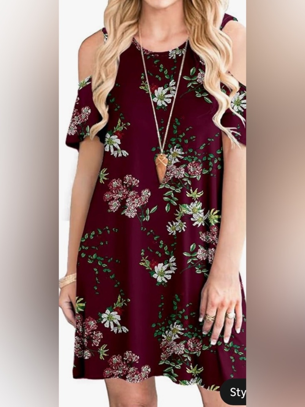 NWOT Burgundy Floral Short Sleeve Swing Dress